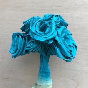 9 cerulean blue turquoise rose bouquet natural dried leaf flowers
